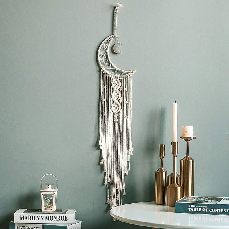 MOONFLY Dream Catcher with Handmade Moon Star Design Woven Cotton Dream Catchers Boho Macrame Wall Hanging Home Decoration Ornament Craft Gift (White Moon) - Image 2